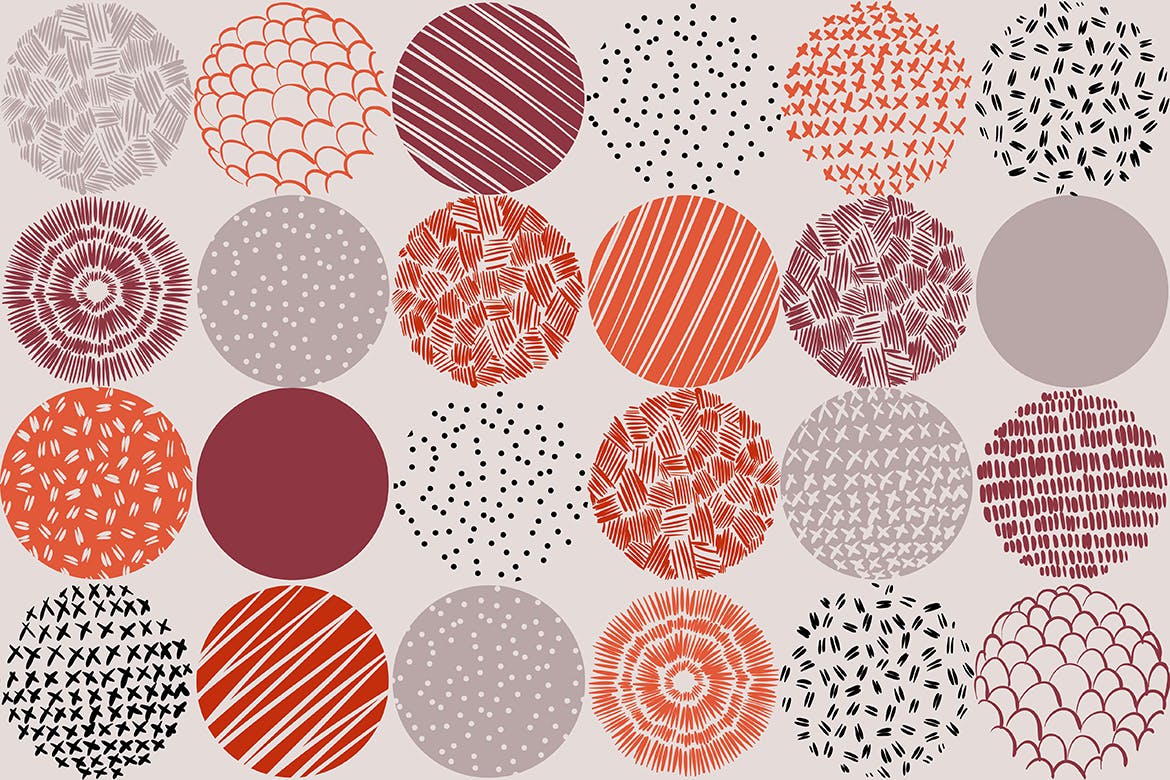 孟菲斯风格圆形装饰元素无缝图案纹理素材 Round Decor Memphis Elements Seamless Patterns插图(8)