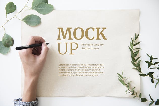 极简主义婚礼请柬/明信片/信封样机 Paper and Leaves Mockup插图(2)