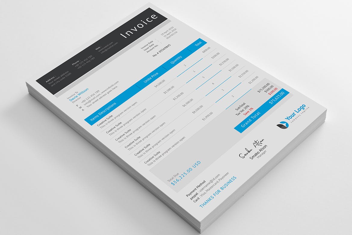 企业发票票据报价单设计模板v03 Invoice Template 03插图(5)