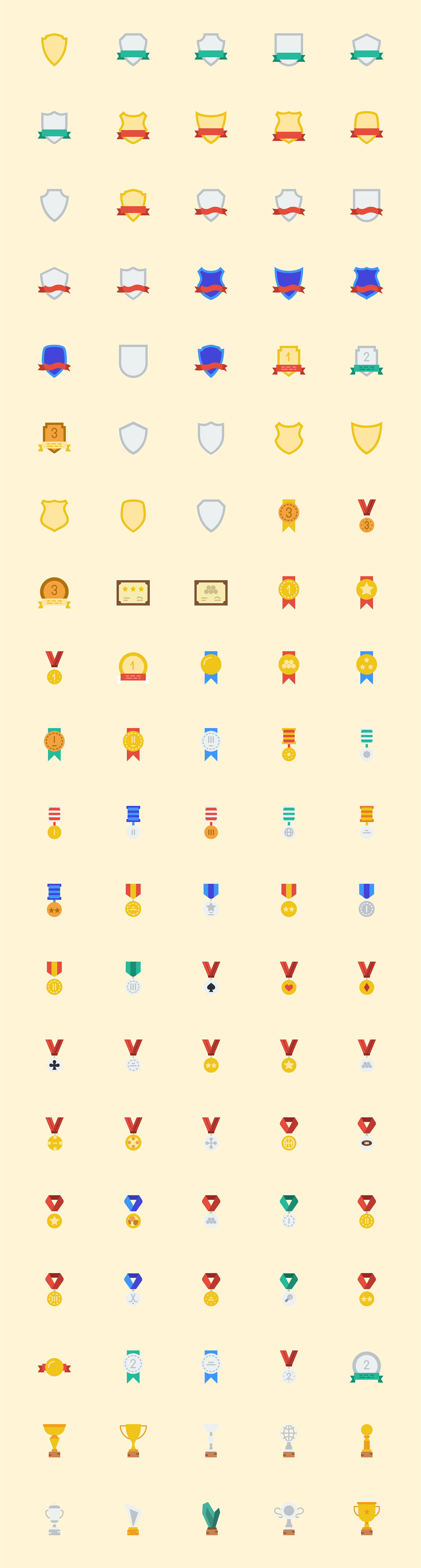 100 枚奖项元素扁平图标
