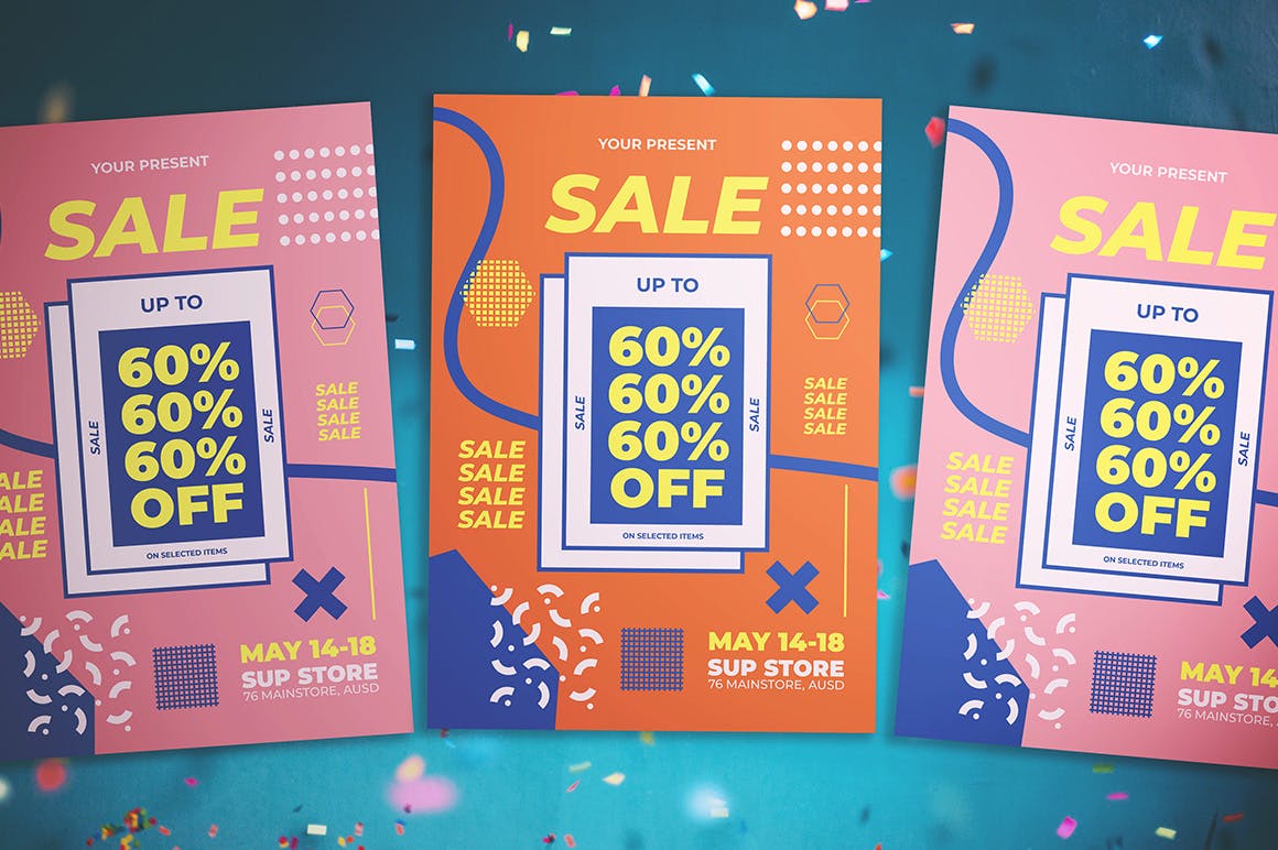 孟菲斯风格促销海报传单设计模板 Memphis Sale Flyer插图(3)