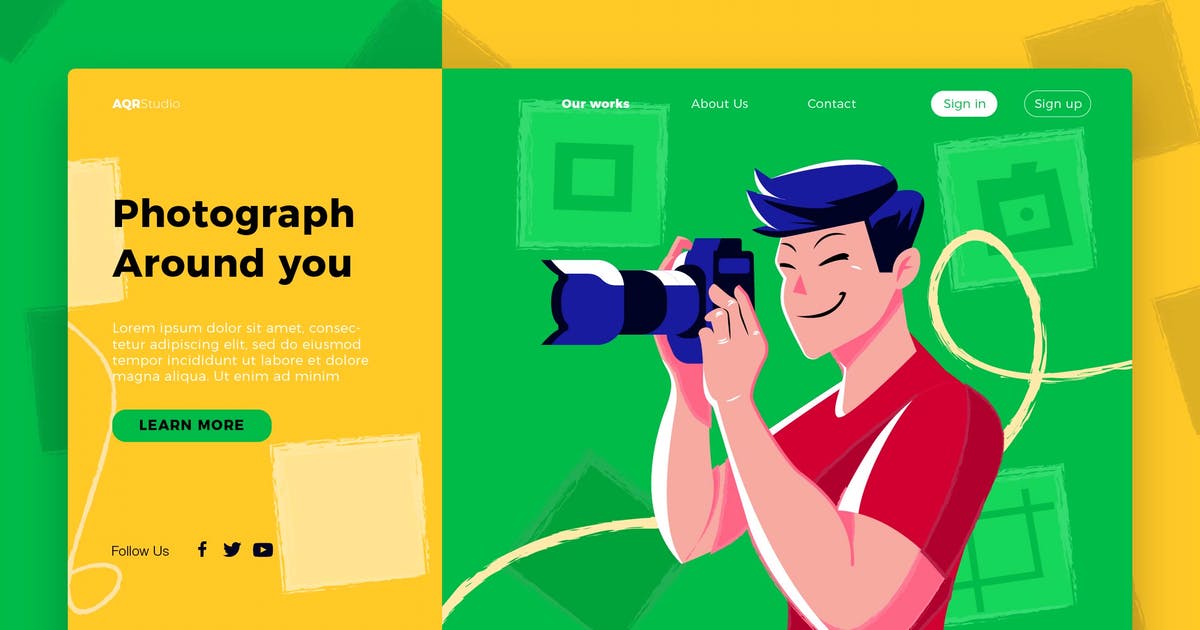 摄影师概念插画网站Banner＆着陆页模板 Photographer – Banner & Landing Page插图