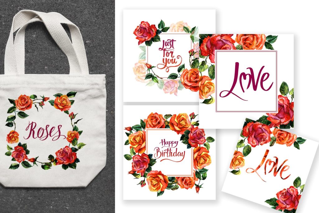 一组水彩手绘玫瑰花背景素材下载[png,jpg]插图(6)