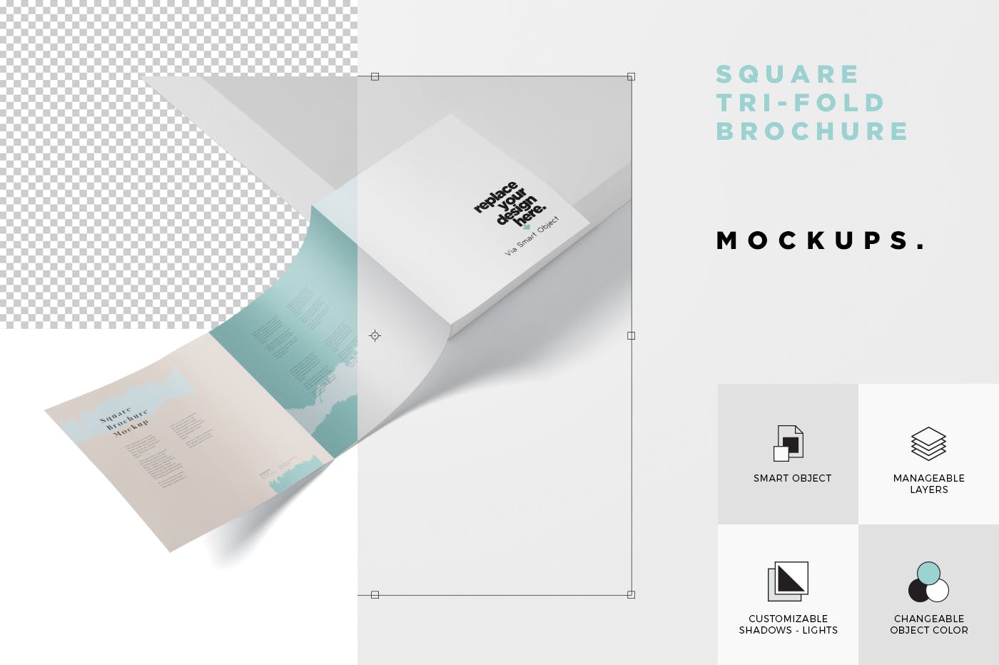 方形三折页宣传册传单印刷效果图样机素材库精选 Tri-Fold Brochure Mock-Up – Square插图(5)
