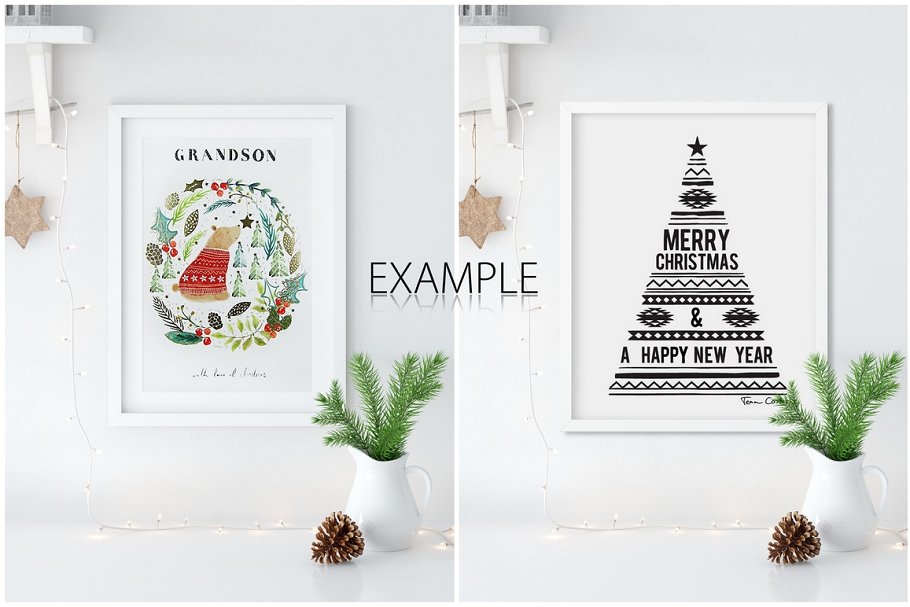 圣诞主题画框相框样机 Christmas Interiors Frame Mockup插图(9)