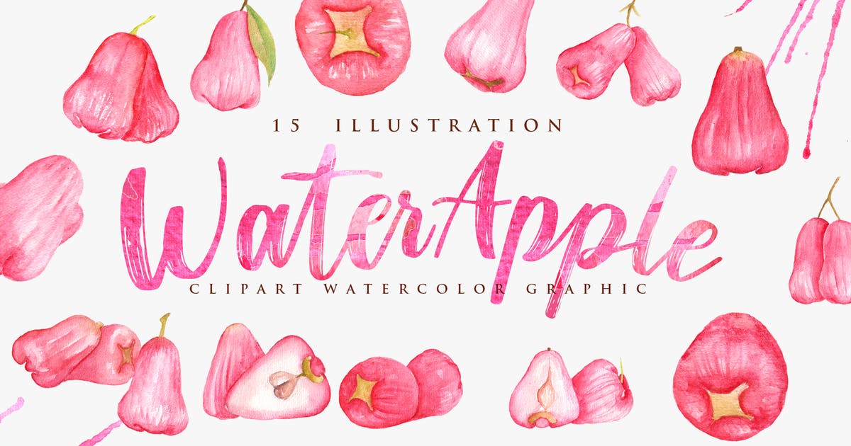 15个红苹果水彩插画素材合集 15 Watercolor Red Water Apple Illustration插图