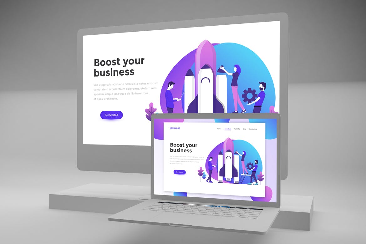 响应式网站设计效果图预览素材库精选样机模板 Clean Web Mockup插图(6)