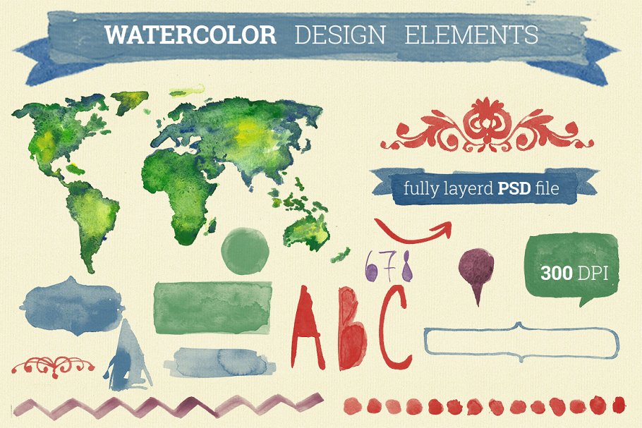 特色水彩手绘设计元素素材合集 Watercolor Design Elements插图