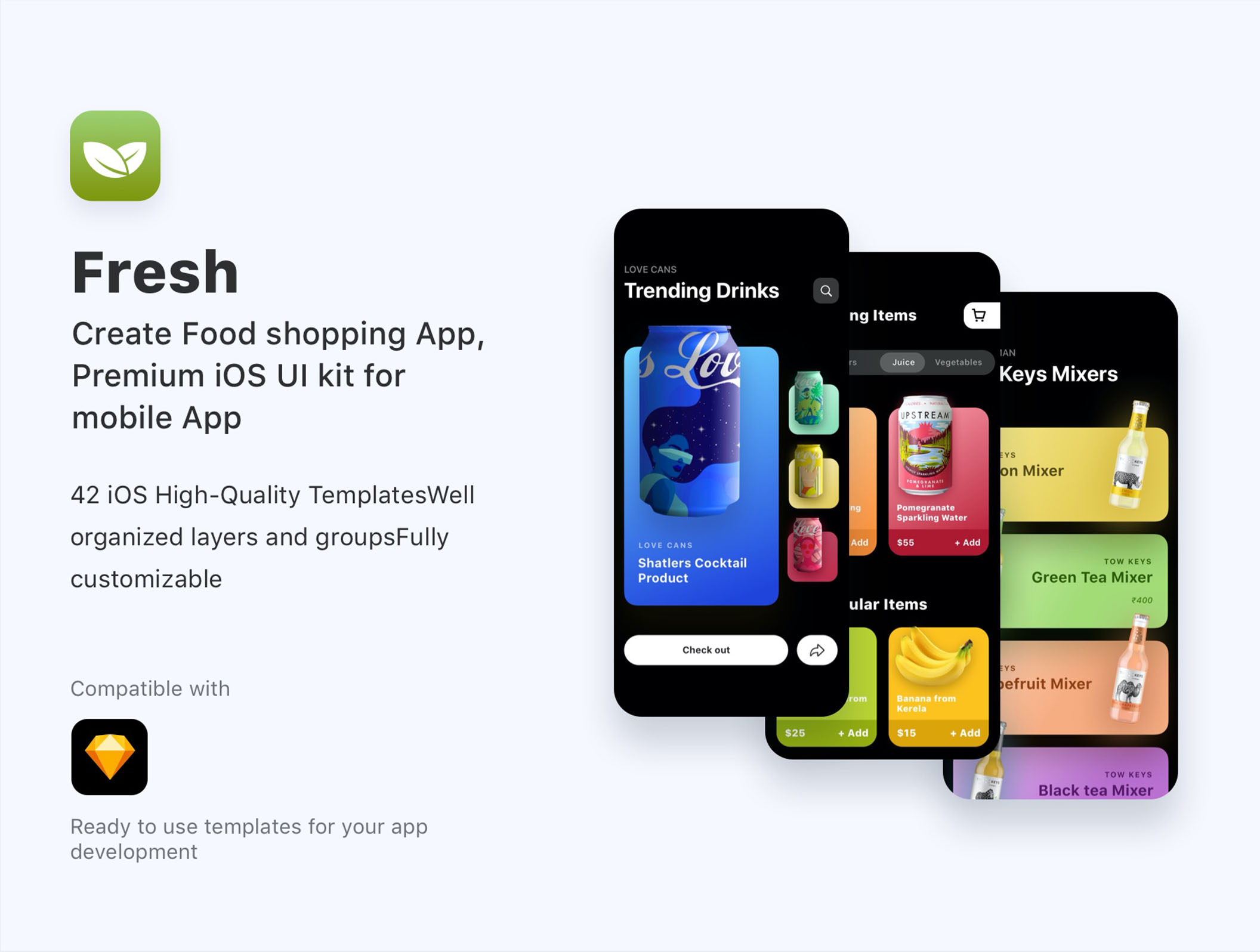 素材库下午茶:新鲜食品订购应用程序APP UI设计SKETCH模板插图