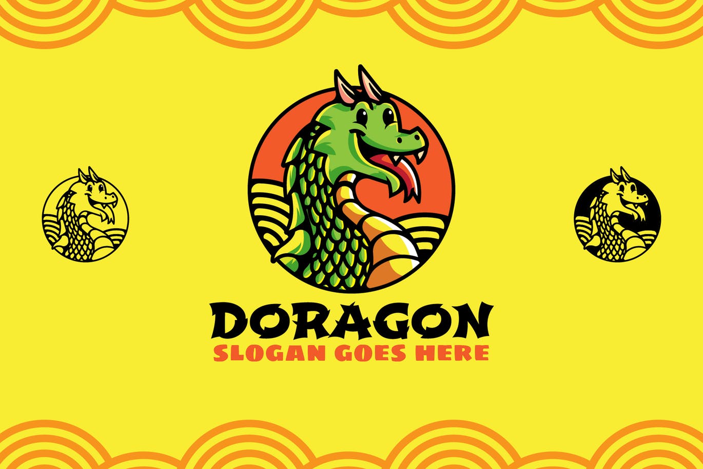 可爱龙卡通形象Logo设计素材库精选模板 Doragon Mascot Logo插图