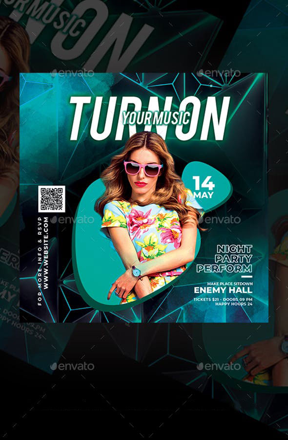 嘻哈电子音乐Dj夜活动派对海报传单模板插图