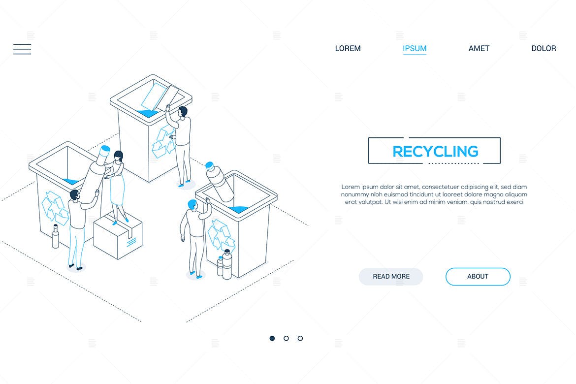 可回收循环利用资源主题线条设计风格等距网站插画 Recycling – line design style isometric web banner插图(1)