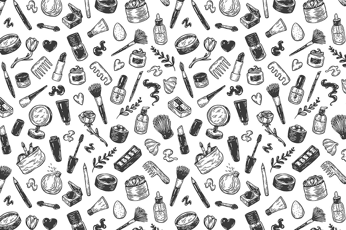 手绘化妆工具矢量图形素材 Cosmetics and makeup. Illustrations.插图(3)