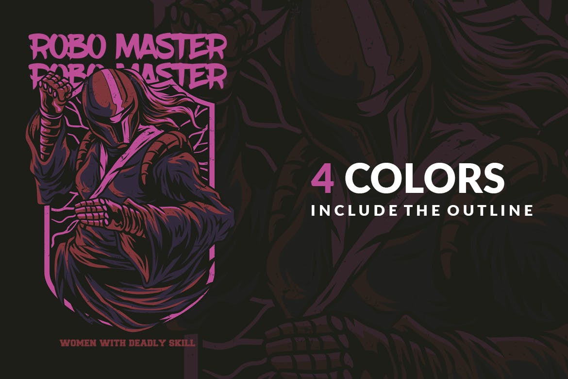 T恤印花图案设计-机器人大师矢量插画素材库精选 Robo Master T-Shirt Design插图(4)