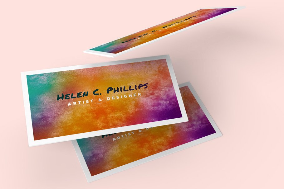 美丽现代的水彩名片模板 Watercolor Business Card Template 01插图(4)