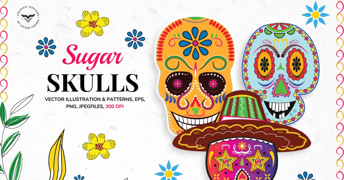 创意糖果骨头矢量插画设计素材 Sugar Skulls Graphics插图