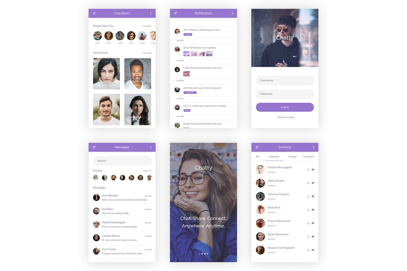 社交聊天&分享APP应用UI设计素材库精选套件 Chatty – Chatting & Sharing App -Adobe Illustrator插图(8)