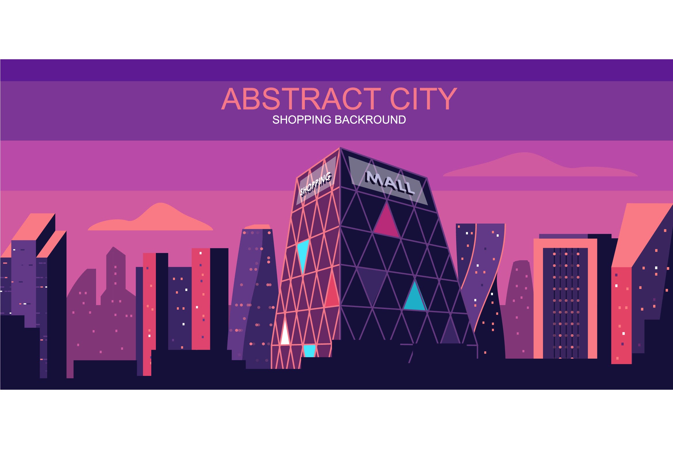购物之都主题网站Header设计矢量插画 Shopping City Vector Illustration Header Website插图