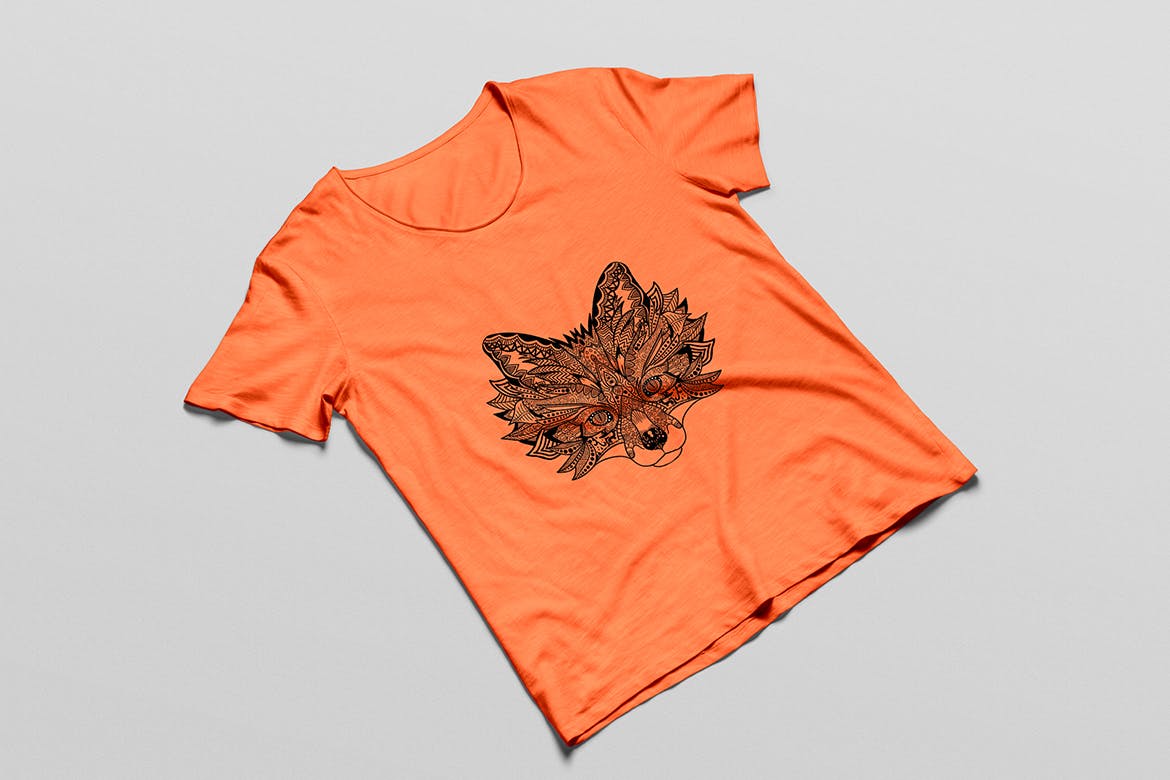 狐狸-曼陀罗花手绘T恤印花图案设计矢量插画素材库精选素材 Fox Mandala T-shirt Design Vector Illustration插图(5)