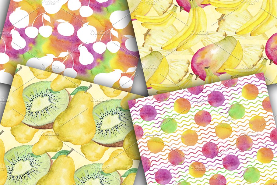 水彩数码水果图案纸张纹理 Fruit Watercolor Digital Papers Pack插图(4)