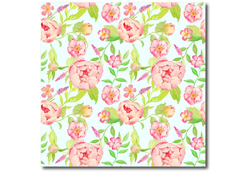 经典蓝色主题无缝水彩牡丹绣球图案 Peach Peony Hydrangea Blue Pattern插图(2)