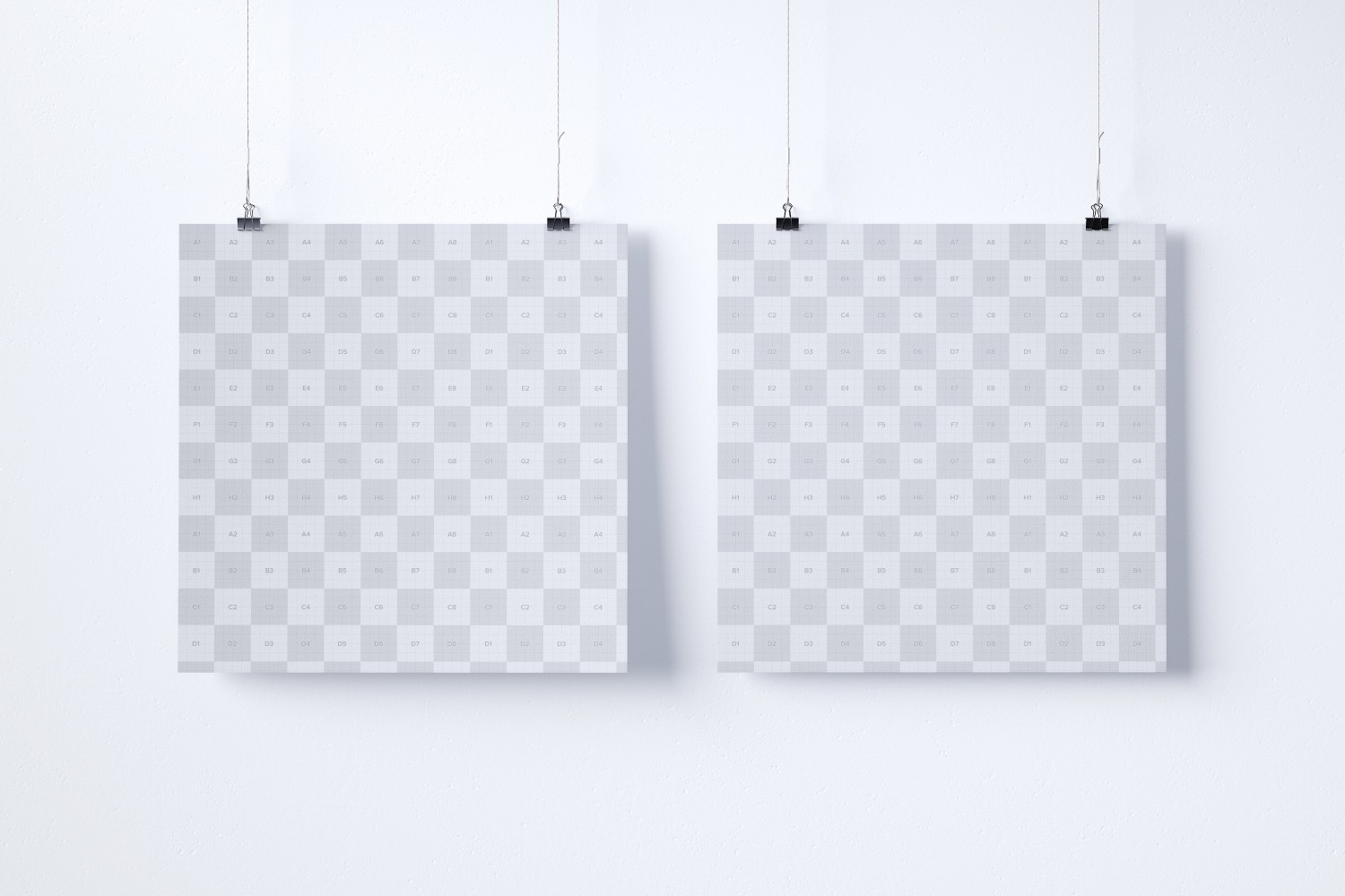 1:1比例两幅肖像油画海报展示样机素材库精选 Two 1:1 square hanging posters mockup插图(1)