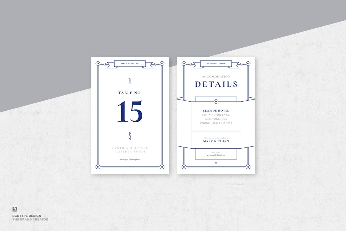 蓝色简约线条艺术风格婚礼邀请函设计套装 Wedding Invitation Suite插图(6)