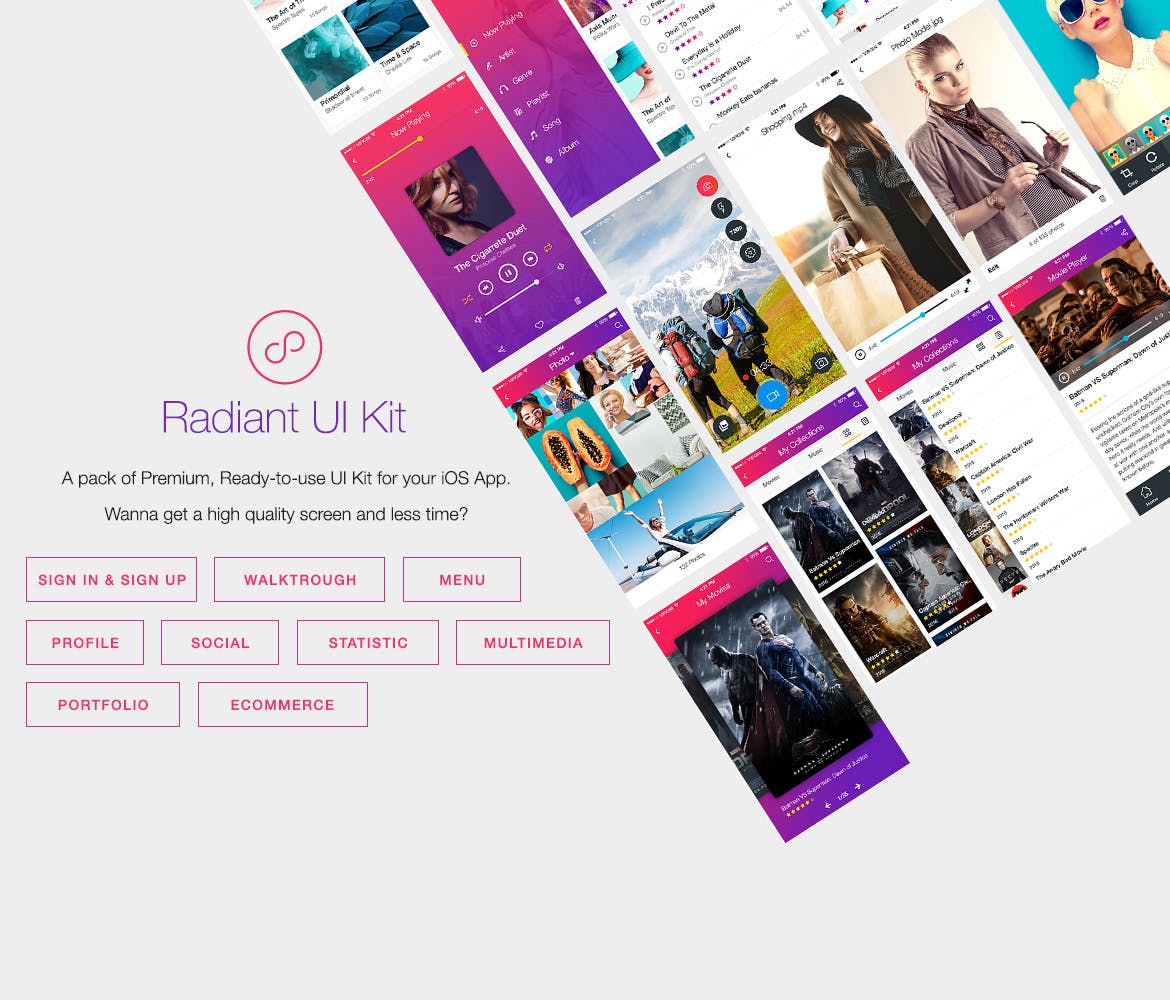 200+移动APP应用屏幕界面UI设计PSD模板 Radiant Mobile UI Kit – 200+ for Photoshop插图(1)