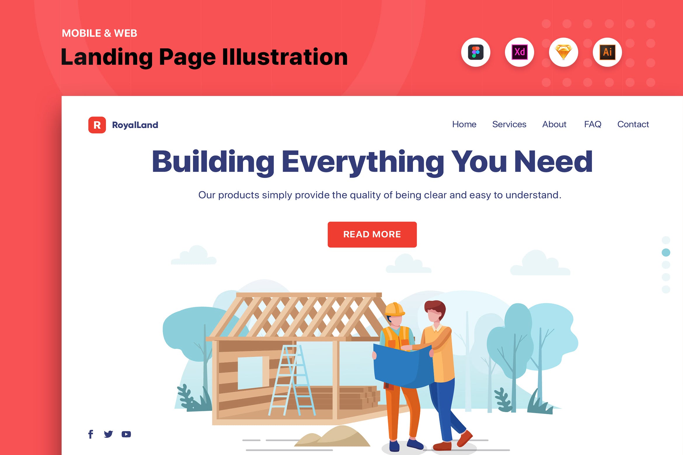 房地产网站矢量素材库精选概念插画素材v3 Construction Web Header Template插图
