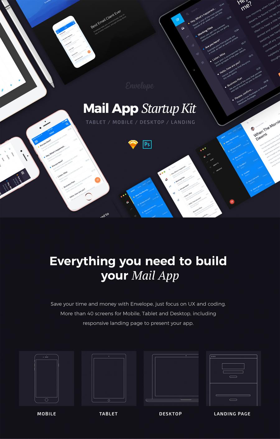 一套支持多种设备分辨率的邮件UI KITS下载[PSD,Sketch]插图