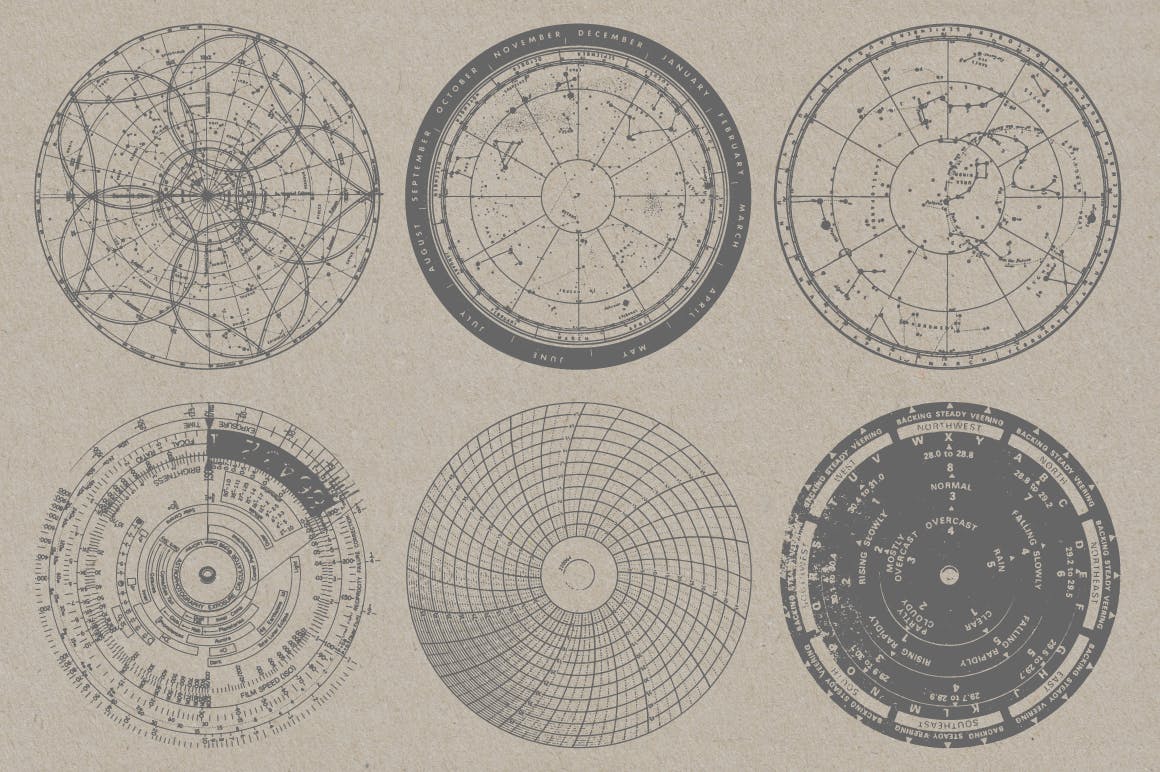 12款复古星座图航海图矢量素材 Vintage Charts插图(2)