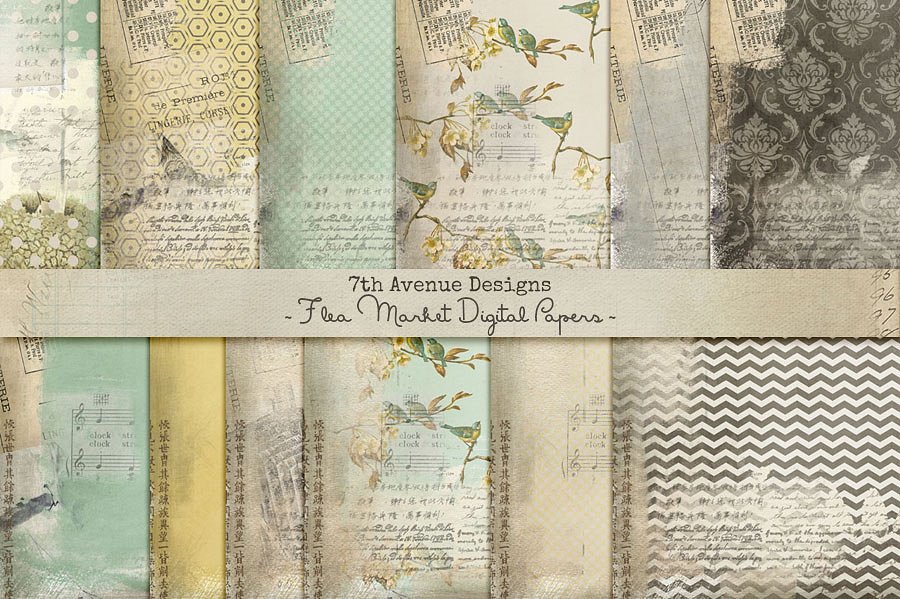 浓厚复古风纸张纹理 Flea Market Digital Papers插图