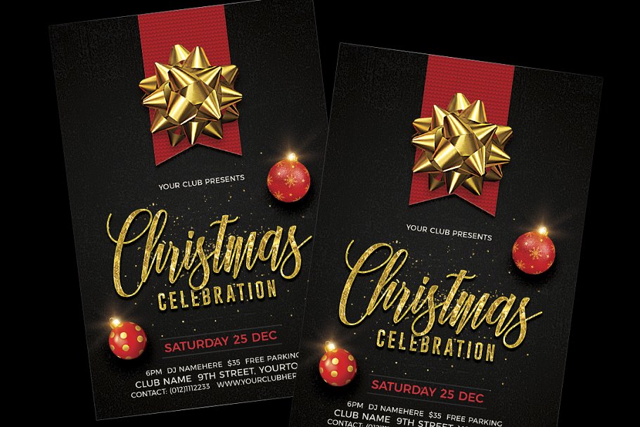 圣诞节庆祝活动晚会宣传传单模板 Christmas Celebration Flyer插图(1)