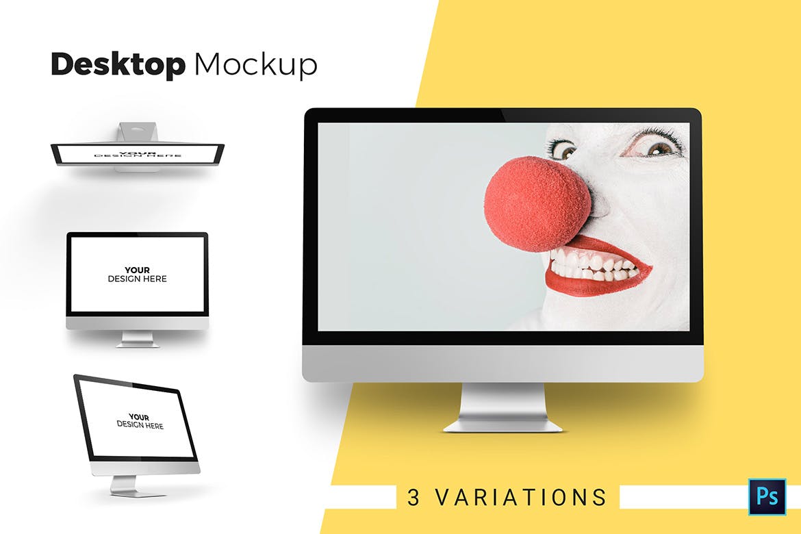 iMac一体机多角度预览素材库精选样机模板 Desktop Mockup插图(1)