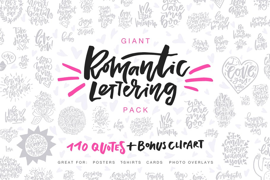 110个手写风格情人节浪漫祝福语插画 Valentine’s Day Lettering Pack插图