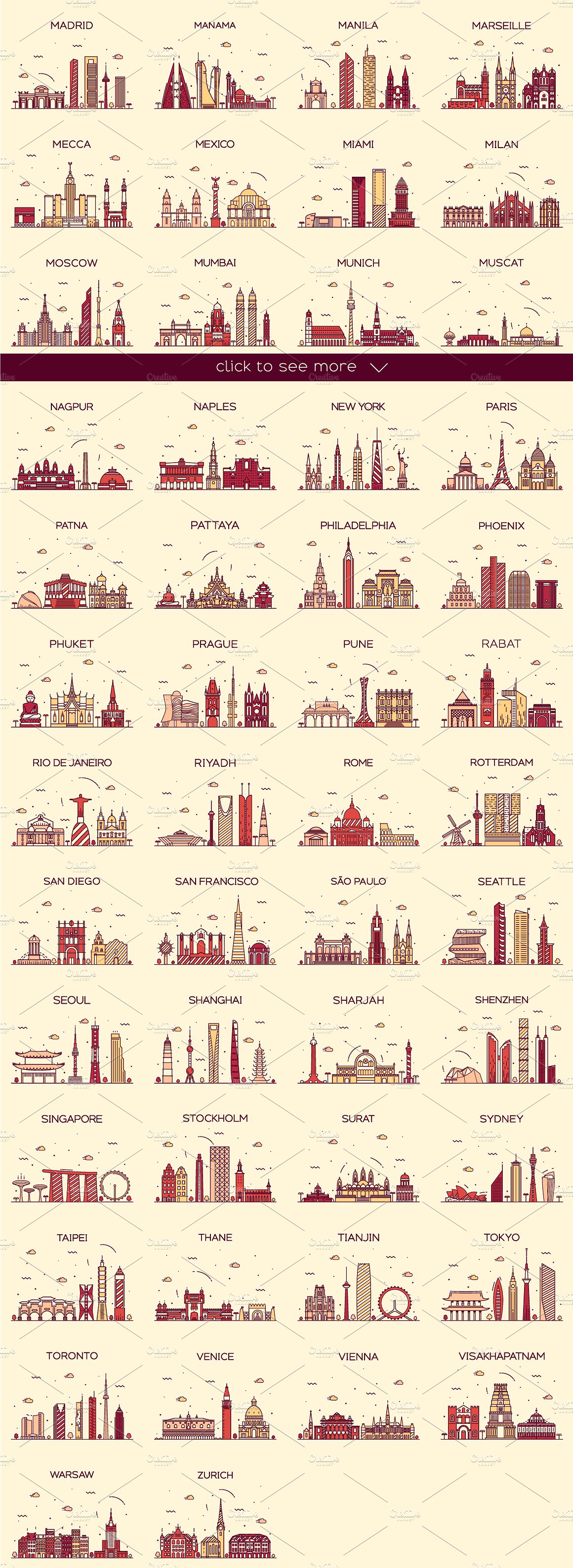 101款世界各国标志建筑矢量素材打包下载[ai,eps,png,jpg]插图(1)