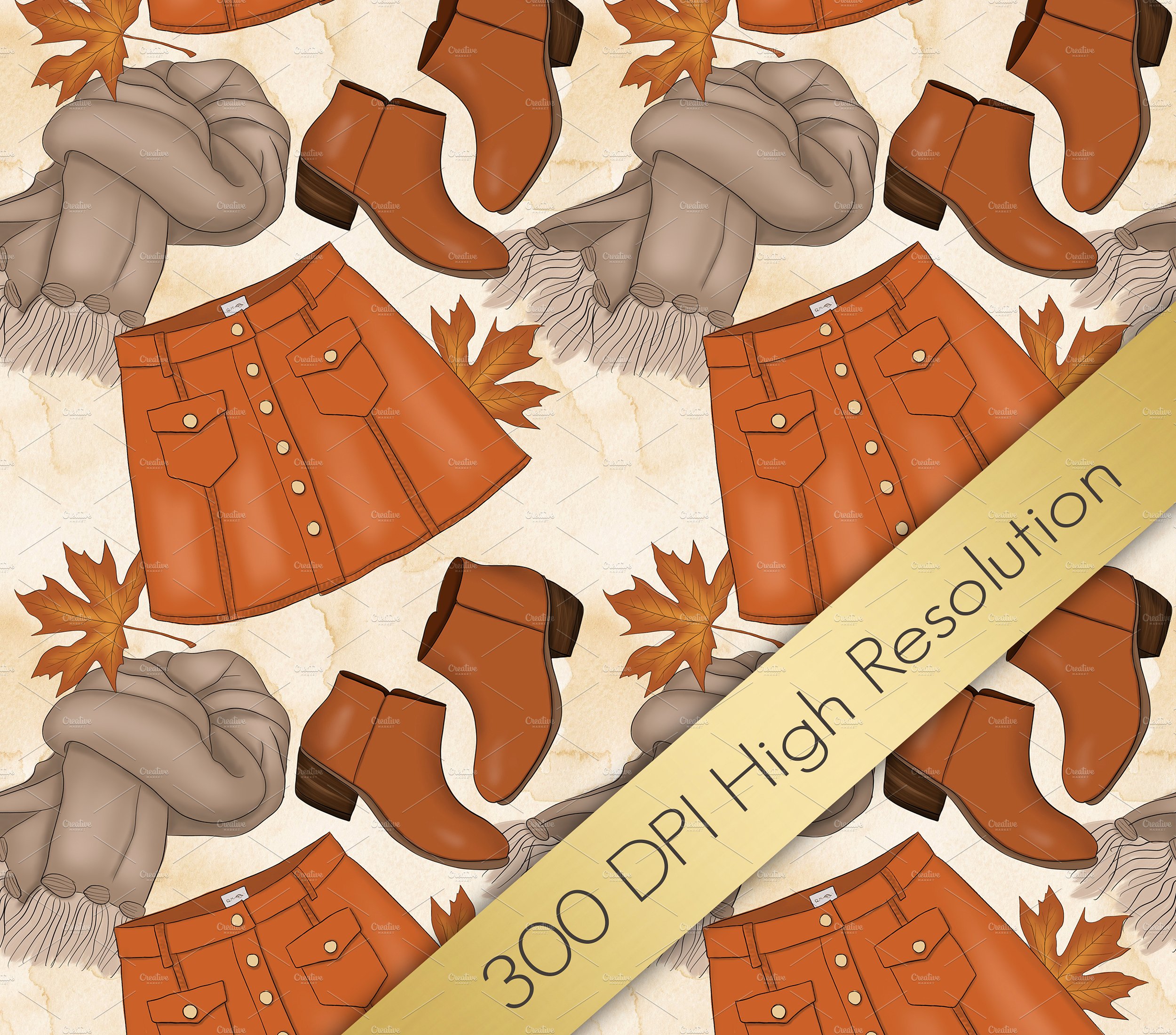 丰收的季节手绘设计插画素材+纹理 Happy Fall Autumn Design Kit插图(2)