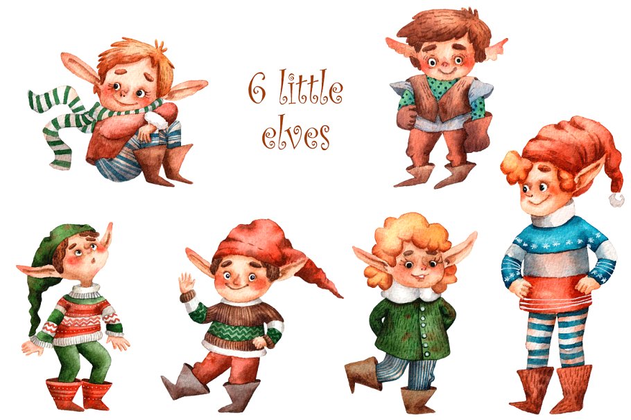 圣诞老人的小帮手水彩插画素材插图(18)