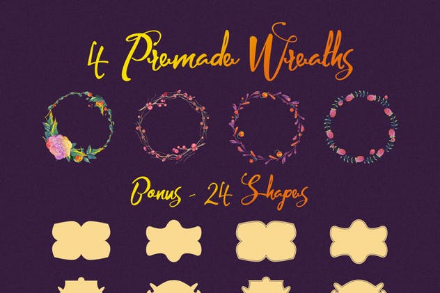 月球花水彩矢量图形插图套装 Lunar Flower Watercolor Graphic Kit插图(5)