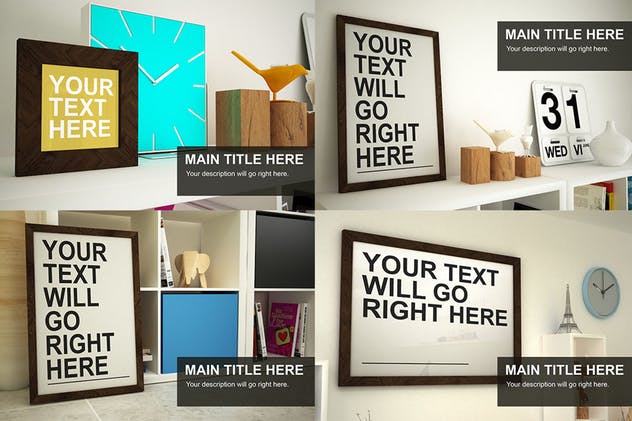 棕色实木方形框架样机模板 Frame Mockups – 10 poses插图(2)