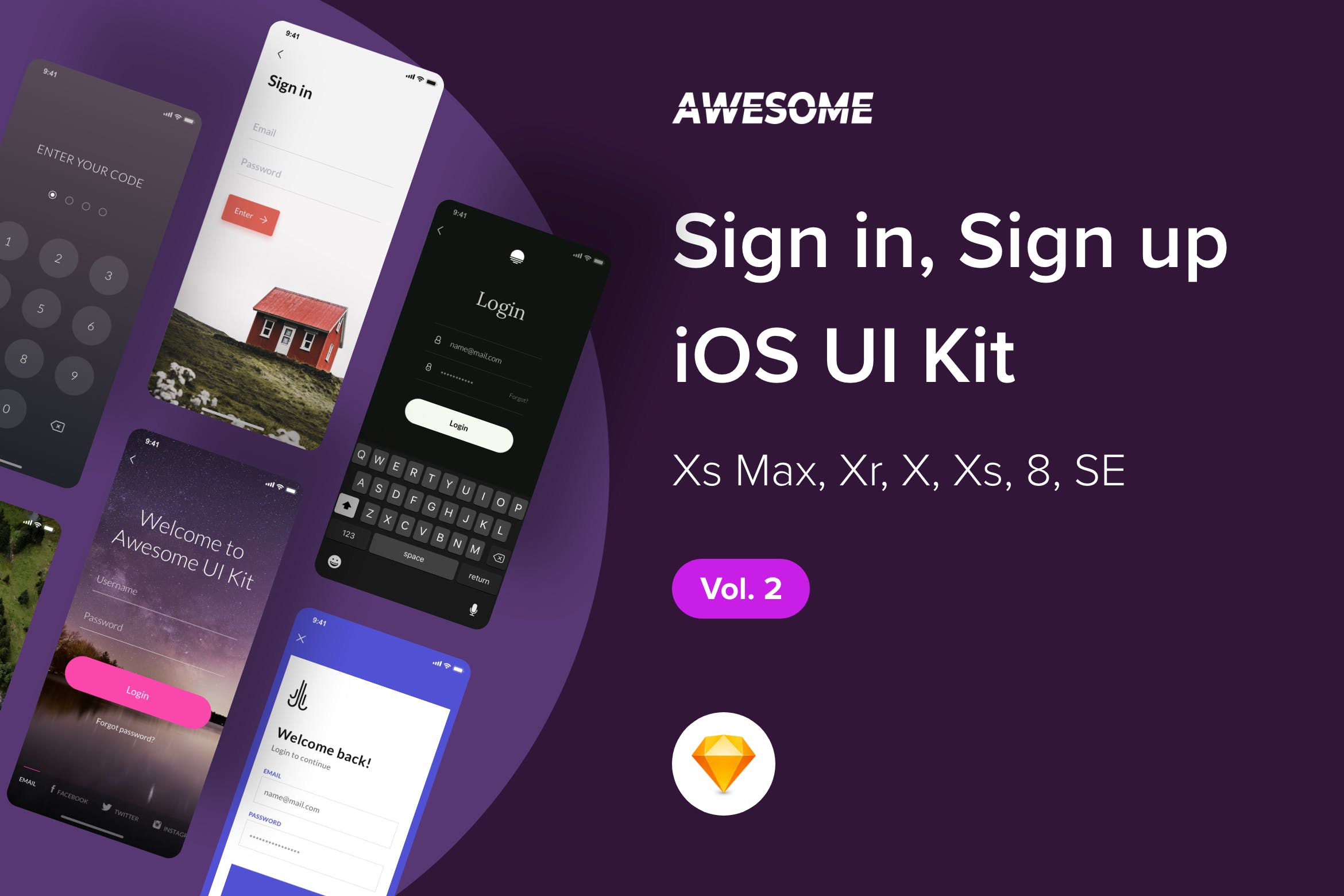 iOS平台APP应用注册登录界面设计UI套v2[Sketch] Awesome iOS UI Kit – Sign in / up Vol. 2 (Sketch)插图