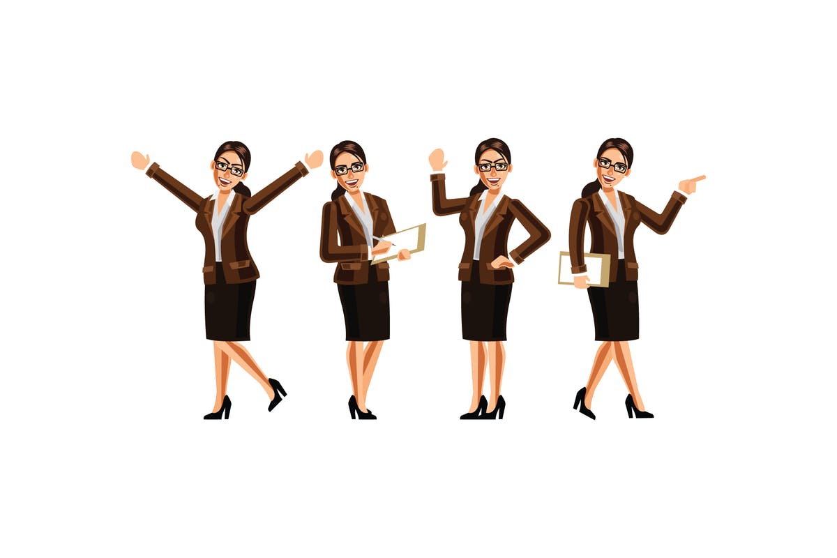 企业秘书卡通矢量插画设计素材 Secretary Character Set Graphics Vector Illustrati插图