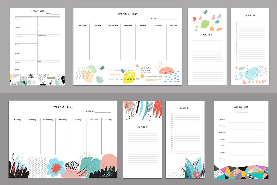 周计划行程规划模板 Weekly Planners. EPS & JPEG插图(3)