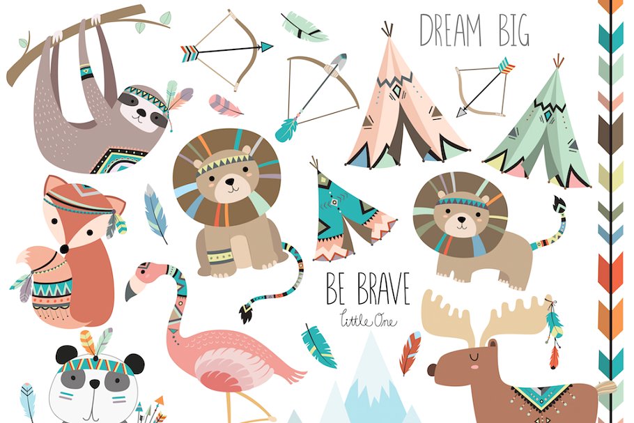 部族动物手绘剪贴画 Huge Tribal Animal Clipart Bundle插图(3)