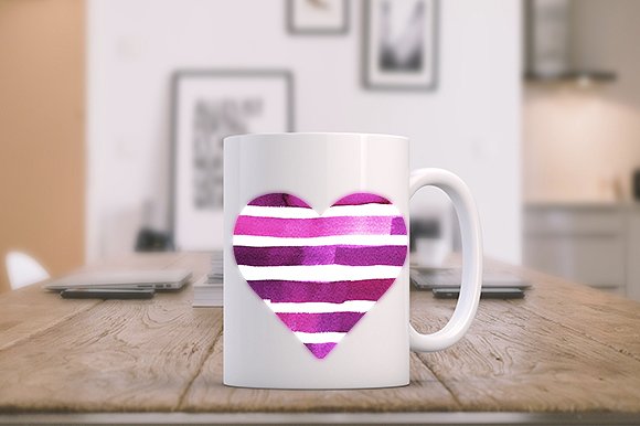 柔和色彩手绘水彩心形插画 Watercolor Hearts in Pastel Colors插图(2)