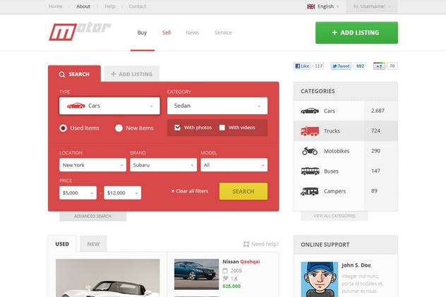 汽车在线交易市场网站设计PSD模板 Motor – Vehicle Marketplace PSD Template插图(1)