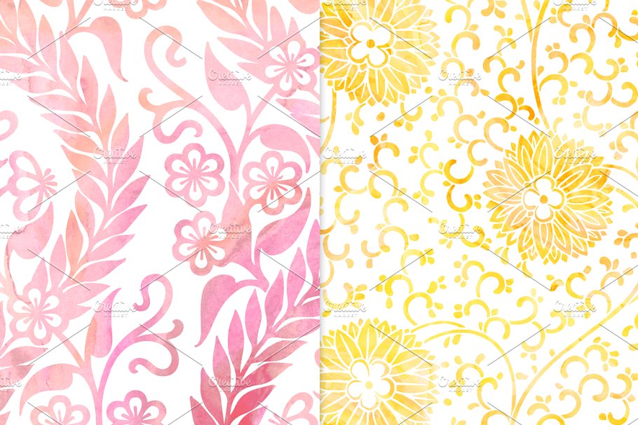 暖色调水彩花卉纹理背景 Warm Watercolor Floral Patterns插图(3)