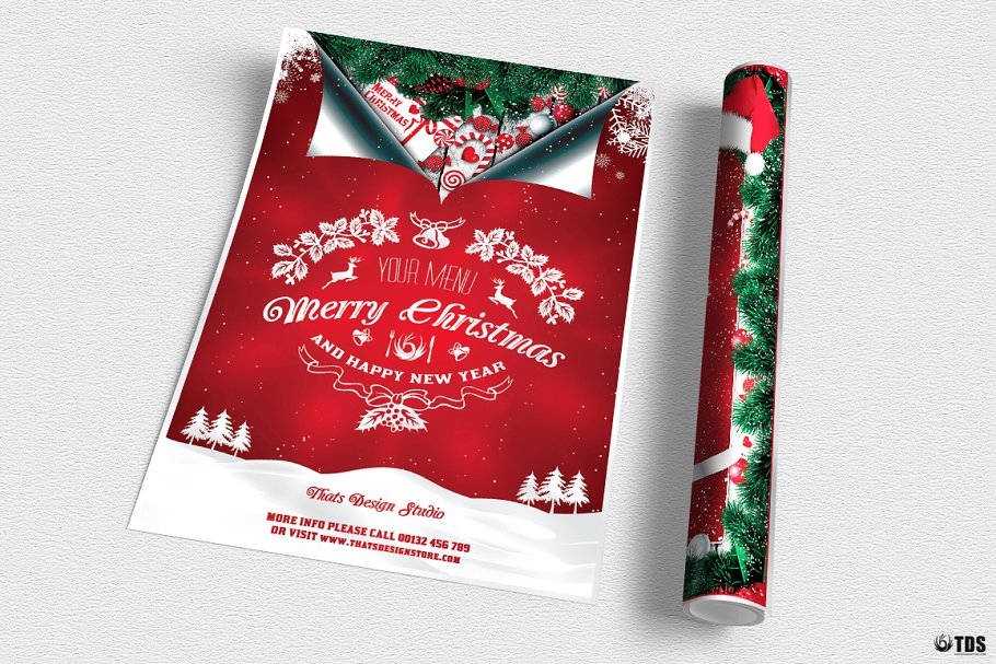 圣诞节主题菜单PSD模板V.6 Christmas Menu PSD V6插图(2)