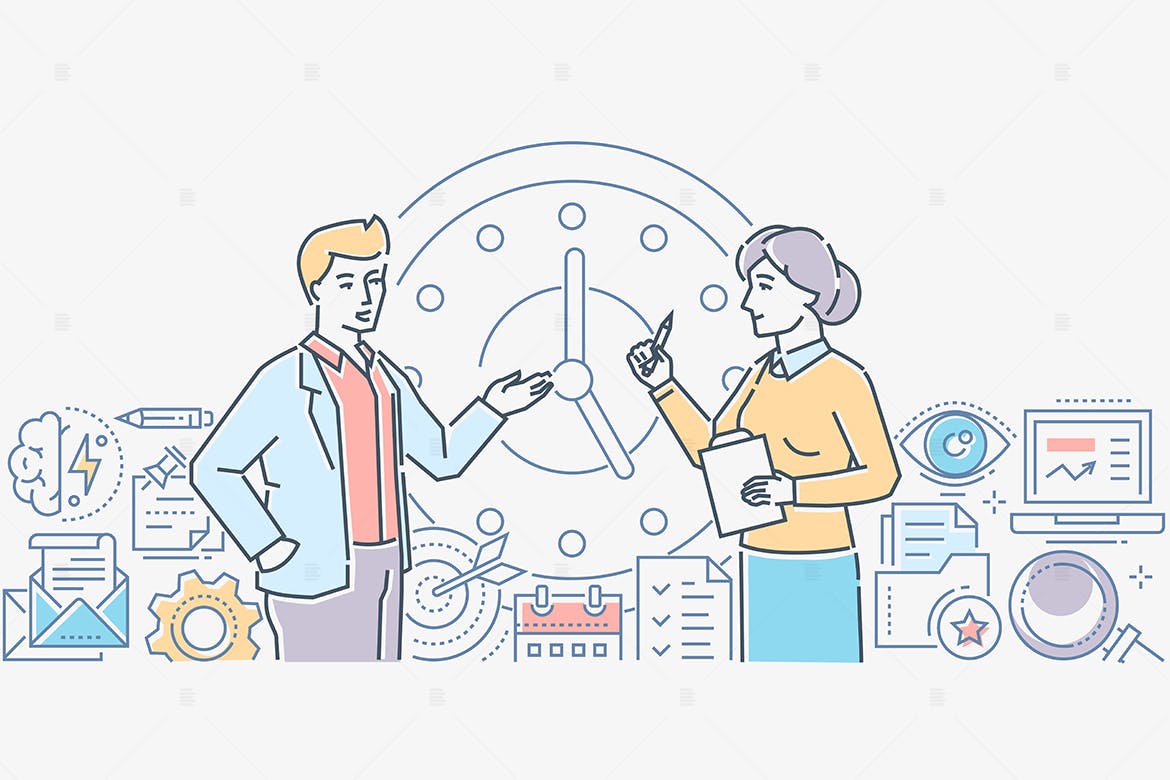 高效规划主题网站设计等距概念插画 Efficient planning – line design illustration插图(1)