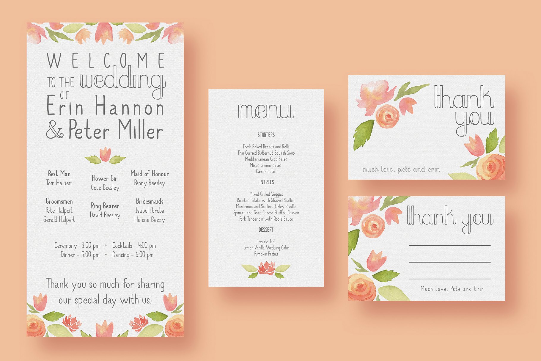 水彩花卉装饰婚礼邀请函设计模板 Garden Watercolour Wedding Suite插图(1)